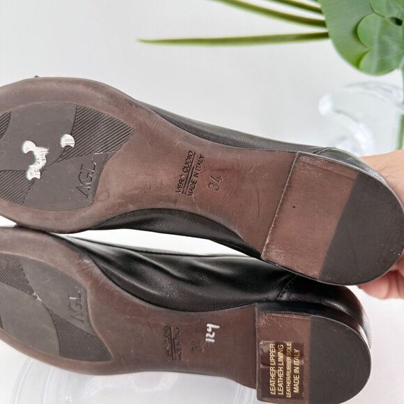 AGL Womens Monika Ballet Flat Size 34 4 Black Leather Shoe Cap Toe Italy - Picture 8 of 11